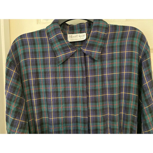 Vintage Green Plaid Shirt Dress Holiday Midi Tiered Modest Grunge Albert Nipon - Picture 4 of 16